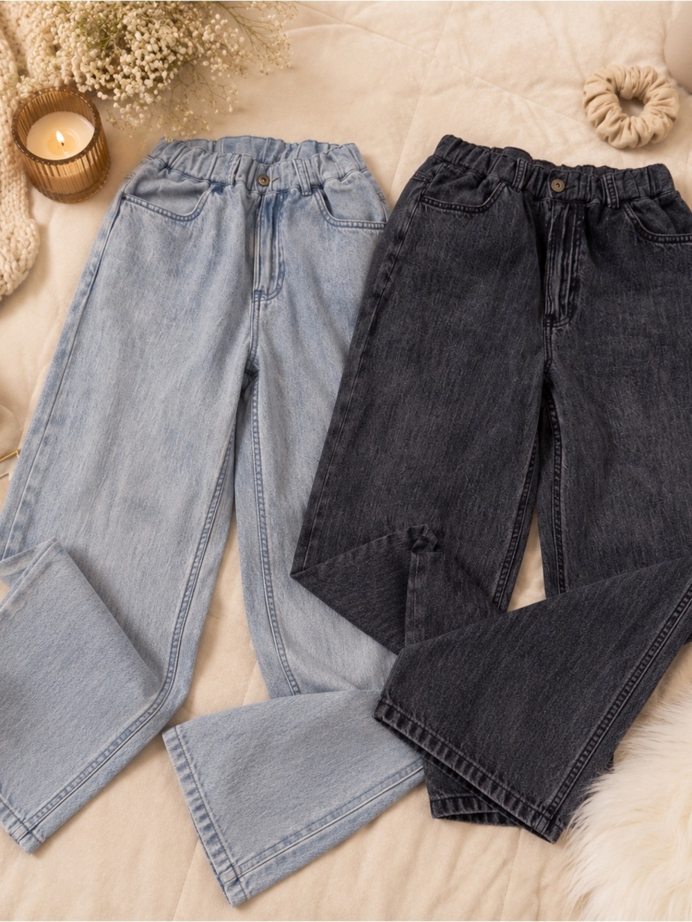 Sweatpant Jeans - Light Blue and Dark Denim Set woman’s wide leg